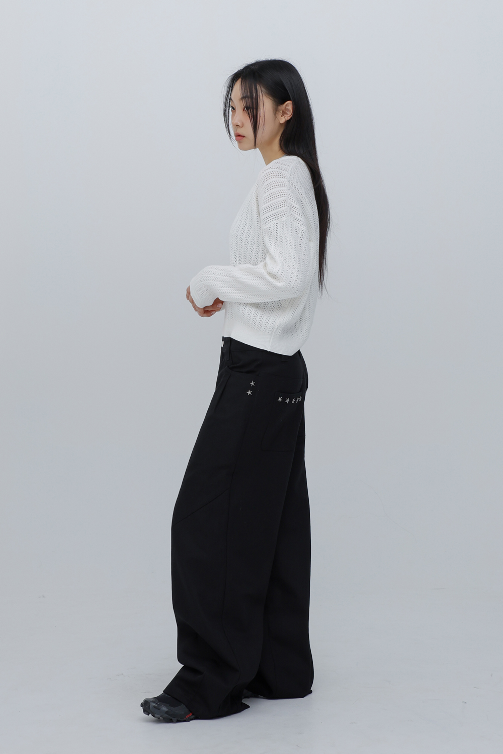 MUSINSA公式 | CHICKS Multi Stud Cotton Pants Black