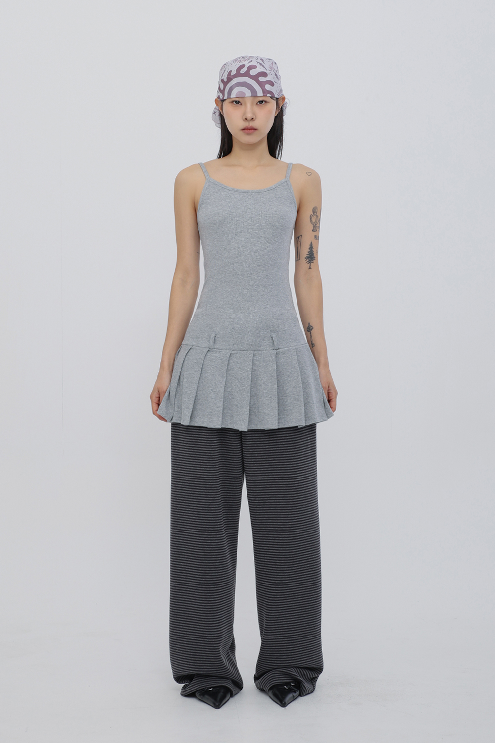 MUSINSA | CHICKS Pleated sleeveless one-piece melange